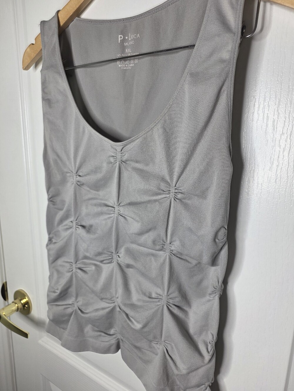 P. Luca Ruched Scoop Neck Tank Top - Gray SZ M/L